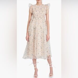 En Saison Floral Smocked Organza Midi Dress
